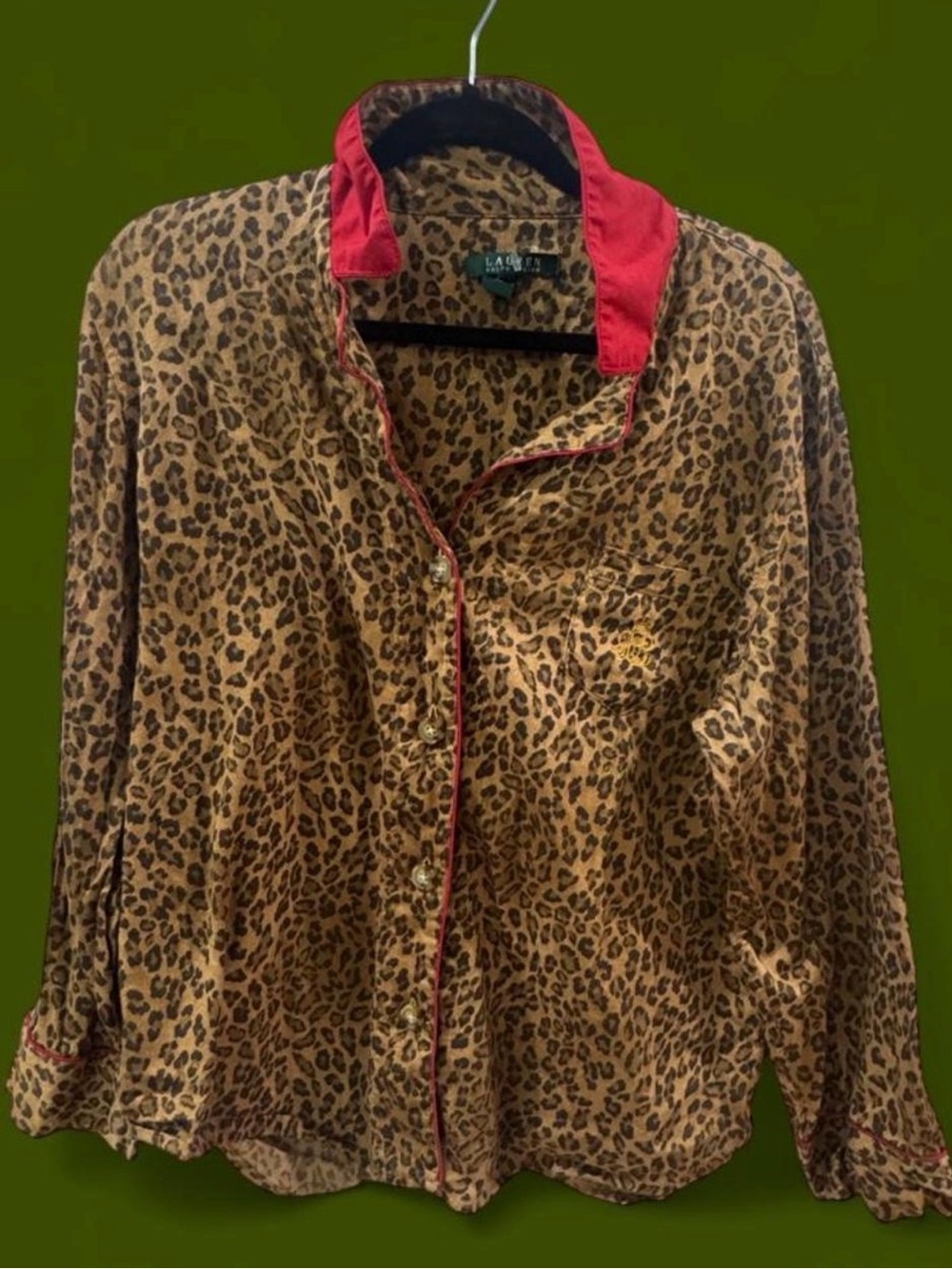 Lauren Ralph Lauren Leopard Print Oversized Button Down Shirt XL
